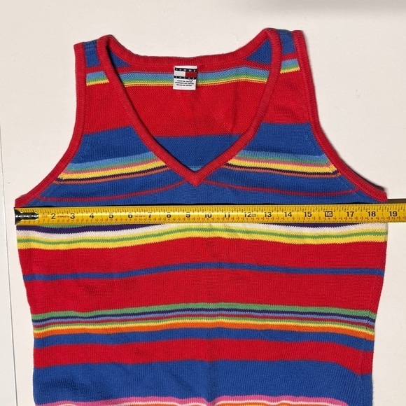 Vintage Y2K Rainbow Stripe Knit Sweater Tank Top V-Neck Made in Japan 2002 Large - Picture 12 of 12